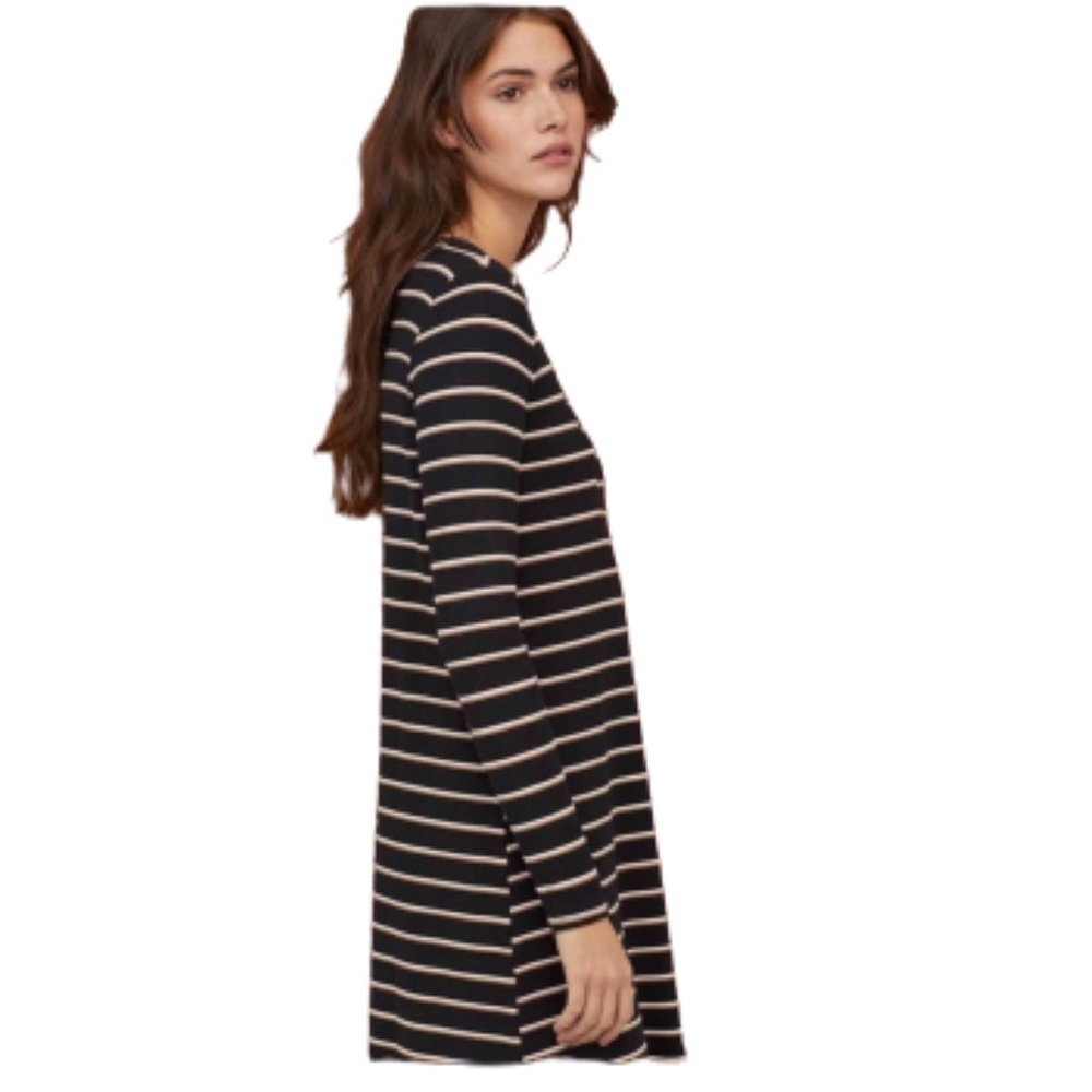 H&M Black White Stripe Ribbed Jersey Dress Size S